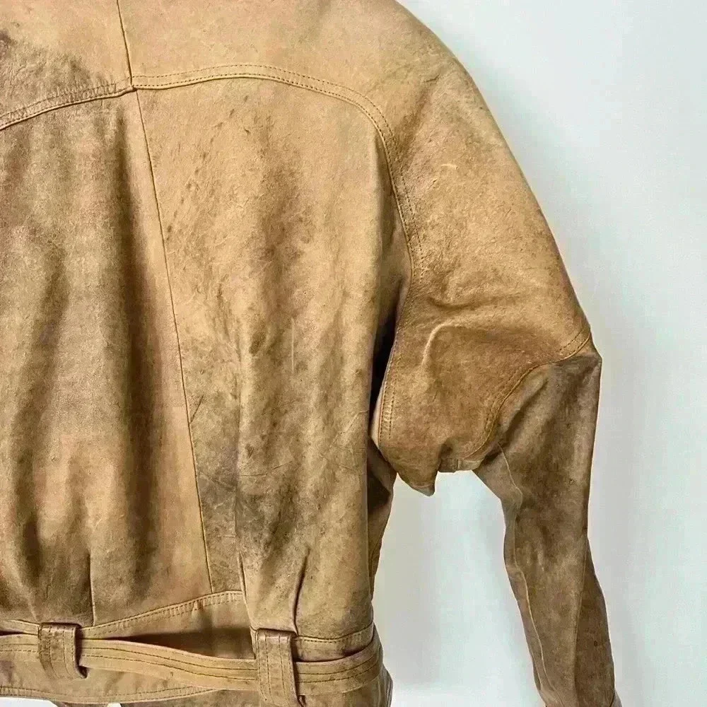 Winlit Leather Belted VTG Jacket with Shoulder Pads - Picture 13 of 13